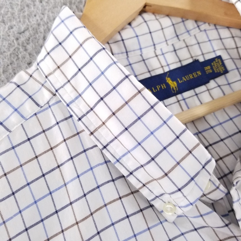 Ralph Lauren Shirt Mens 2XB White Check Button Down Lightweight Cotton Pony Logo